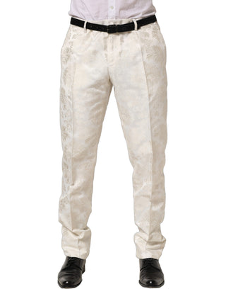 Pantalones formales de vestir para hombre con estampado floral blanco
