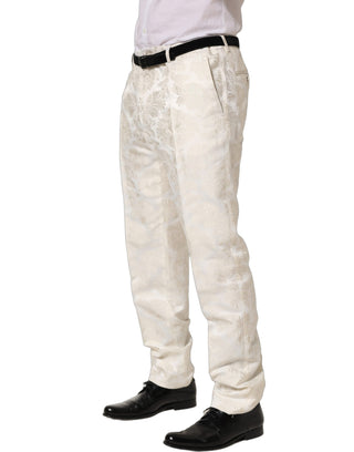 Pantalones formales de vestir para hombre con estampado floral blanco