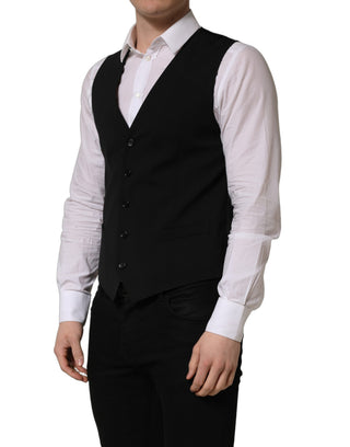 Black Wool Single Breasted Waistcoat Vest