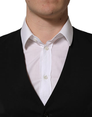 Black Wool Single Breasted Waistcoat Vest