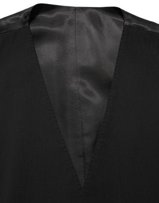 Black Wool Single Breasted Waistcoat Vest