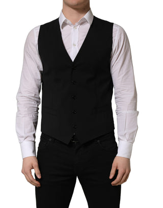 Black Wool Single Breasted Waistcoat Vest