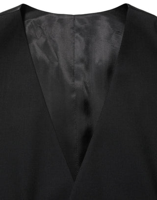 Black Wool Single Breasted Waistcoat Vest
