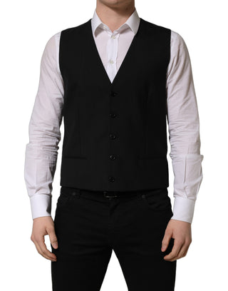 Black Wool Single Breasted Waistcoat Vest