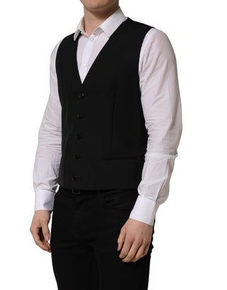 Black Wool Single Breasted Waistcoat Vest