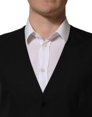 Black Wool Single Breasted Waistcoat Vest