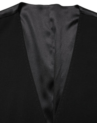 Black Wool Single Breasted Waistcoat Vest