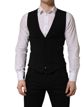 Black Wool Single Breasted Waistcoat Vest