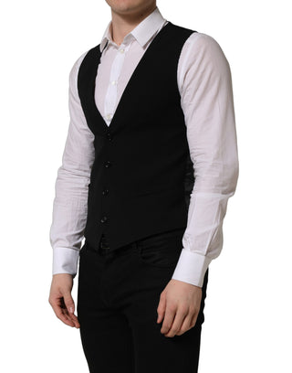 Black Wool Single Breasted Waistcoat Vest