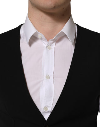 Black Wool Single Breasted Waistcoat Vest