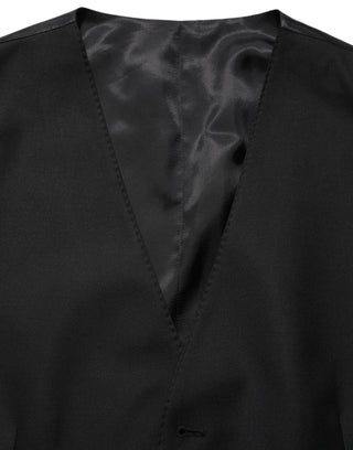Black Wool Single Breasted Waistcoat Vest
