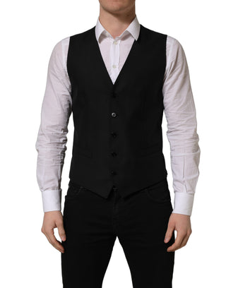 Black Wool Single Breasted Waistcoat Vest