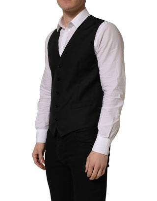 Black Wool Single Breasted Waistcoat Vest