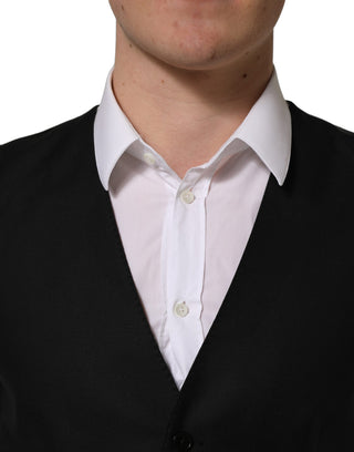 Black Wool Single Breasted Waistcoat Vest