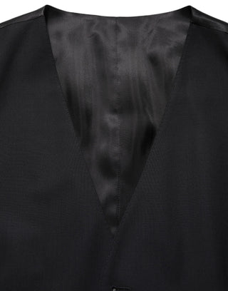 Black Wool Single Breasted Waistcoat Vest