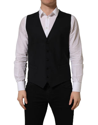 Black Wool Single Breasted Waistcoat Vest