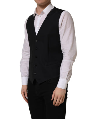 Black Wool Single Breasted Waistcoat Vest
