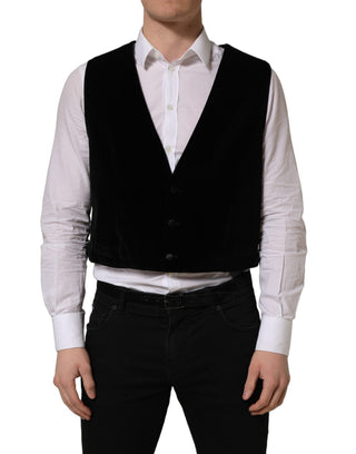 Black Cotton SingleBreasted Waistcoat Vest