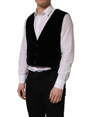 Black Cotton SingleBreasted Waistcoat Vest