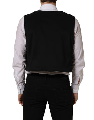 Black Cotton SingleBreasted Waistcoat Vest