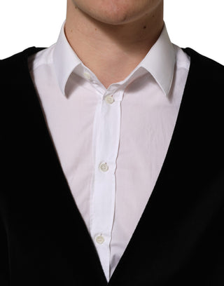 Black Cotton SingleBreasted Waistcoat Vest
