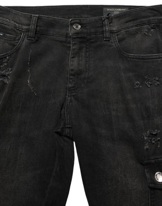 Black Distressed Cargo Cotton Men Denim Jeans