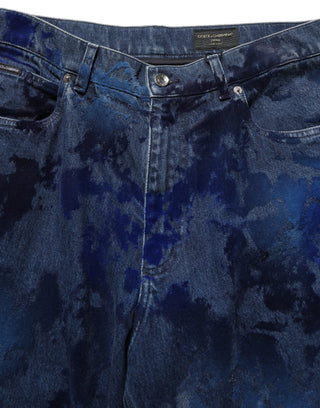 Blue Tie Dye Cotton Men Straight Denim Jeans