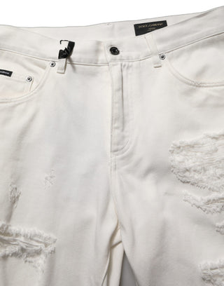White Cotton Distressed Straight Denim Jeans