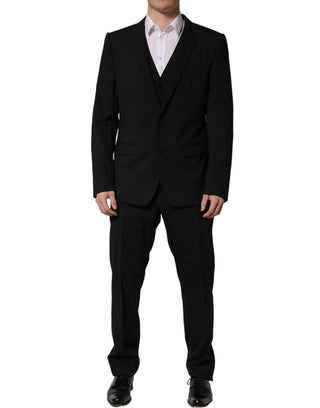 Black Wool Slim Fit Formal 3 Piece Men Suit