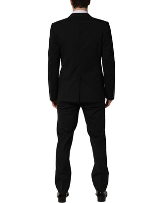 Traje formal de dos piezas negro de lana ajustado para hombre