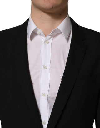 Traje formal de dos piezas negro de lana ajustado para hombre