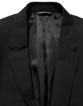 Traje formal de dos piezas negro de lana ajustado para hombre