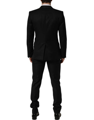 Traje formal de dos piezas negro de lana ajustado para hombre