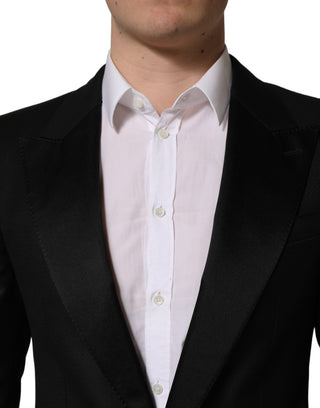 Traje formal de dos piezas negro de lana ajustado para hombre