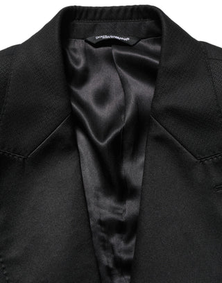 Traje formal de dos piezas negro de lana ajustado para hombre