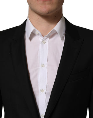 Traje formal de dos piezas negro de lana ajustado para hombre