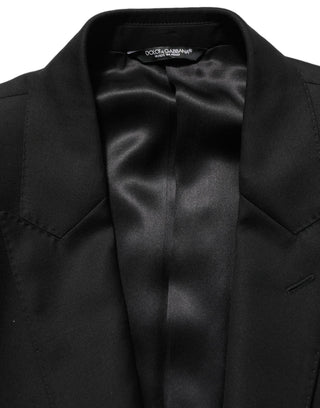 Traje formal de dos piezas negro de lana ajustado para hombre