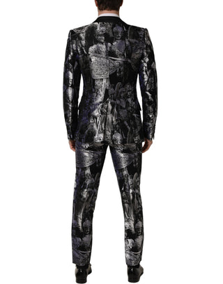 Dark Gray Jacquard Slim Fit Formal 3 Piece Suit
