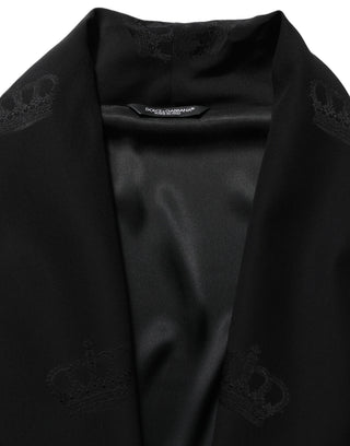 Black 100% Silk Robe Men Wrap Coat Jacket