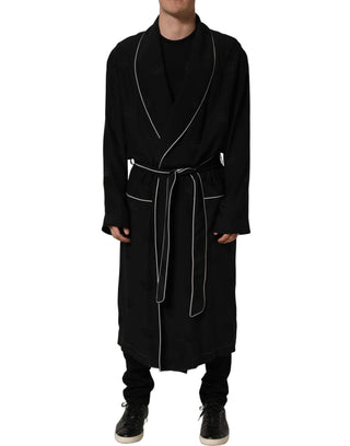 Black 100% Silk Robe Men Wrap Coat Jacket
