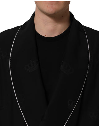 Black 100% Silk Robe Men Wrap Coat Jacket