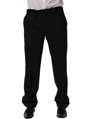 Black Wool Tapered Leg Dress Trouser Pants
