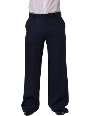 Blue Linen Straight Men Dress Trouser Pants