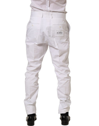 White Cotton Tapered Leg Dress Trouser Pants