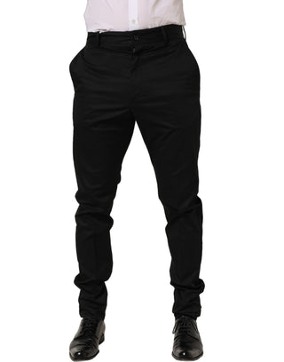 Black Cotton Tapered Leg Dress Trouser Pants