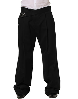 Black Cotton Straight Leg DressTrouser Pants