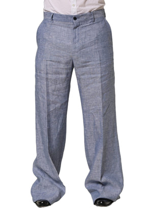 Light Blue Linen Straight Dress Trouser Pants