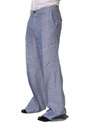 Light Blue Linen Straight Dress Trouser Pants