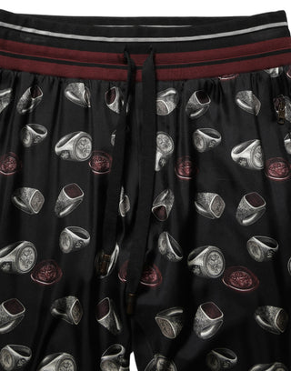 Pants Black Ring Print Silk Jogging Trousers