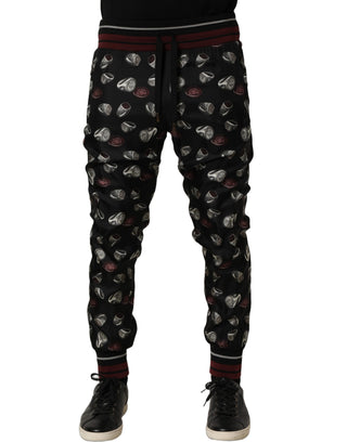Pants Black Ring Print Silk Jogging Trousers